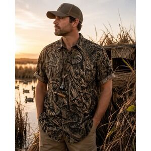 Browning Camouflage Shirt Mens XL Short Sleeve Button Up Mossy Oak Camo Hunting